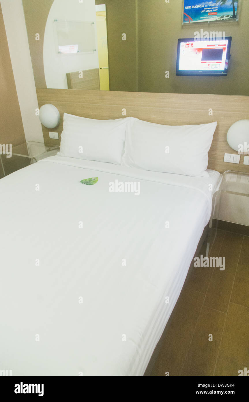 room of Tune Hotel from Airasia, a budget accommodation serviced hotel. Photo is taken in Angeles City, Pampanga of Philippines. Stock Photo