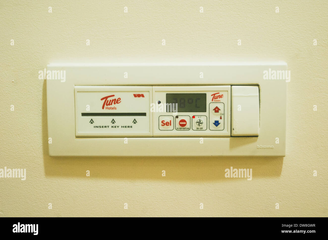 control panel of air condition in room of Tune Hotel from Airasia, a budget accommodation serviced hotel. Stock Photo