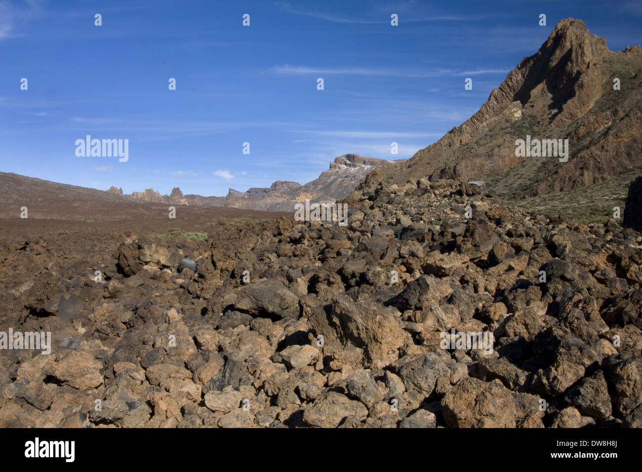 View of volcanic landscape of extinct volcano Montana Guajara Mount Teide N.P. Tenerife Canary Islands February Stock Photo