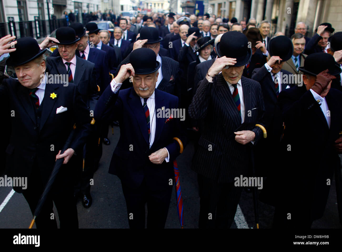 Members of the In & Out Club march around St James's Square 01 March 2012, The In & Out, one of