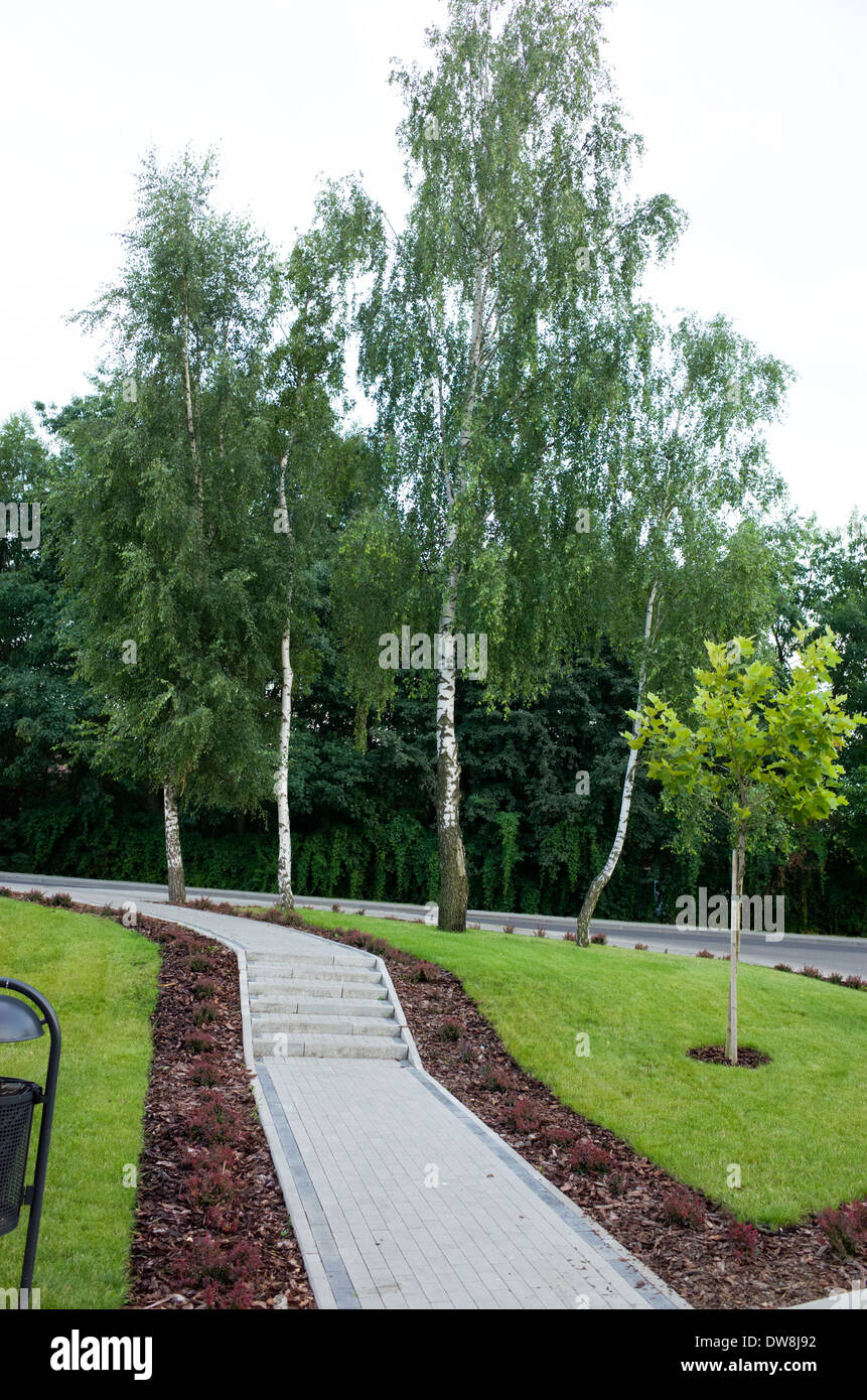 Beautiful walkway in city park. Rawa Mazowiecka Central Poland Stock Photo