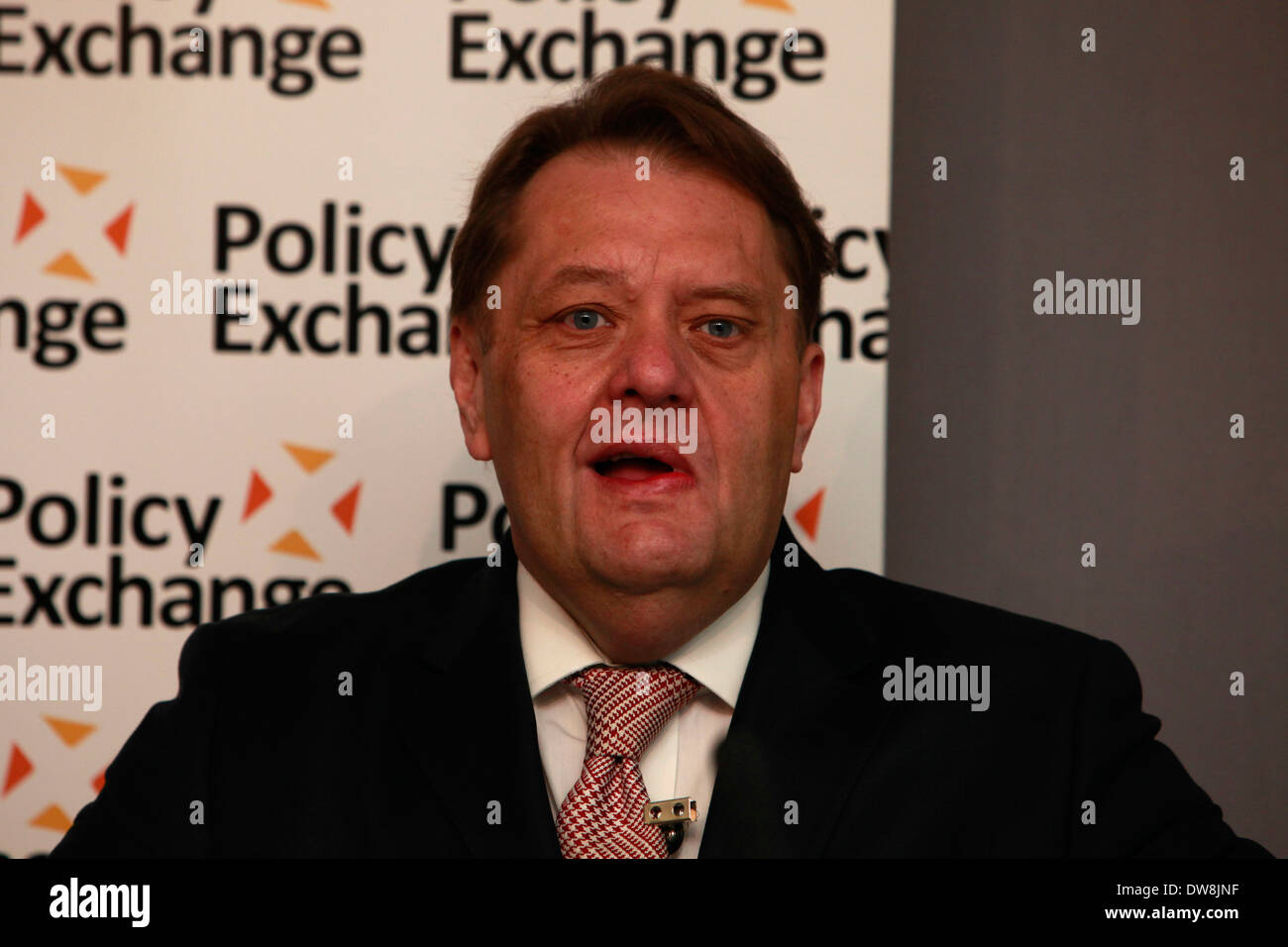 John Hayes MP is seen during the Policy Exchange conference in central London 18 April 2012, Policy Exchange is hosting a major full day conference looking at the future of the labour market and welfare and skills policy in the UK. Stock Photo