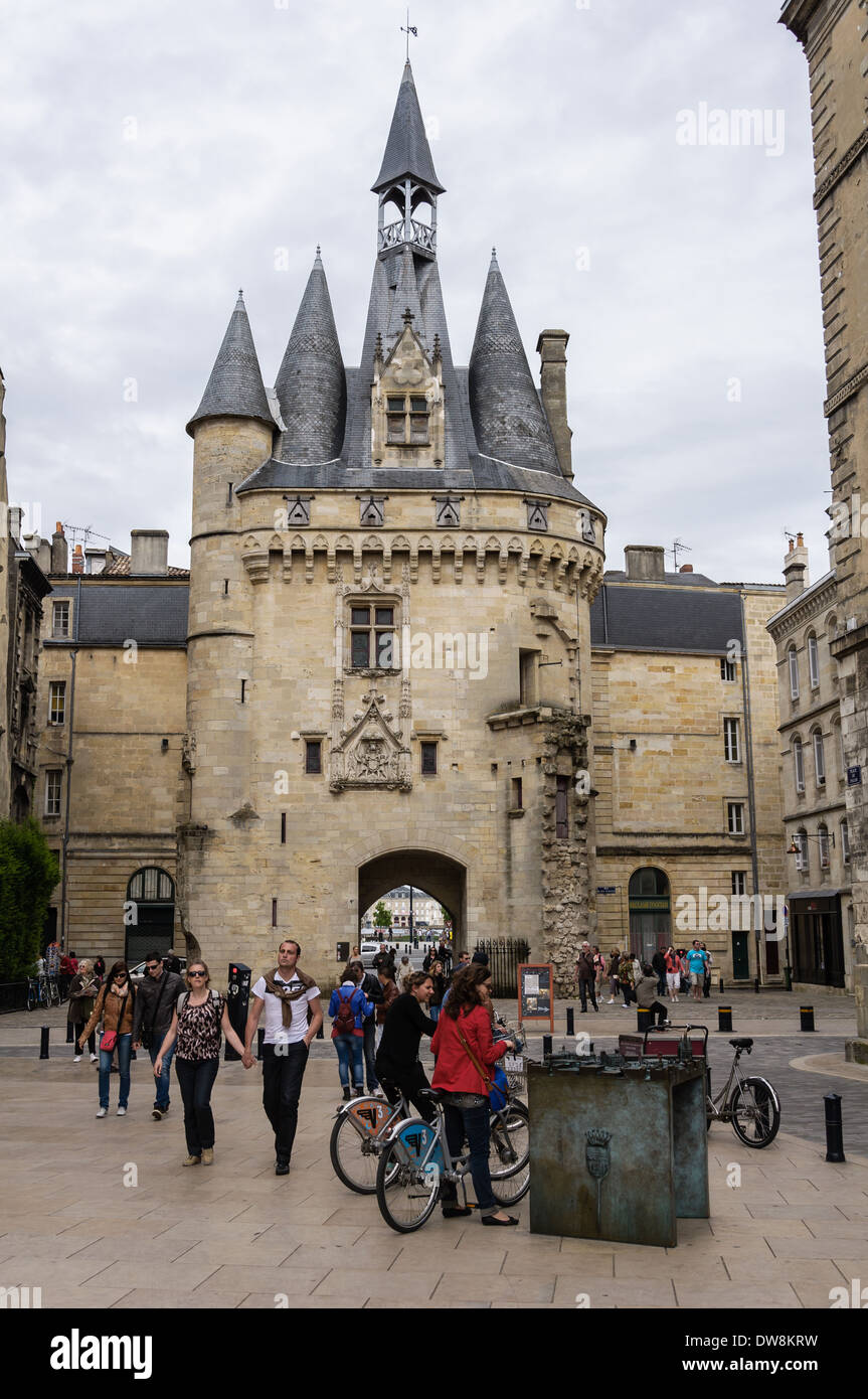Porte Cailhau, a medieval gate of the old city walls in Bordeaux. France Stock Photo