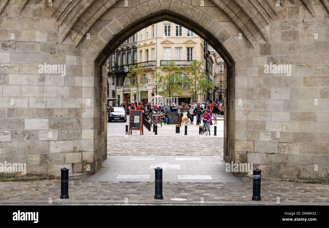 Porte Cailhau, a medieval gate of the old city walls in Bordeaux. France Stock Photo