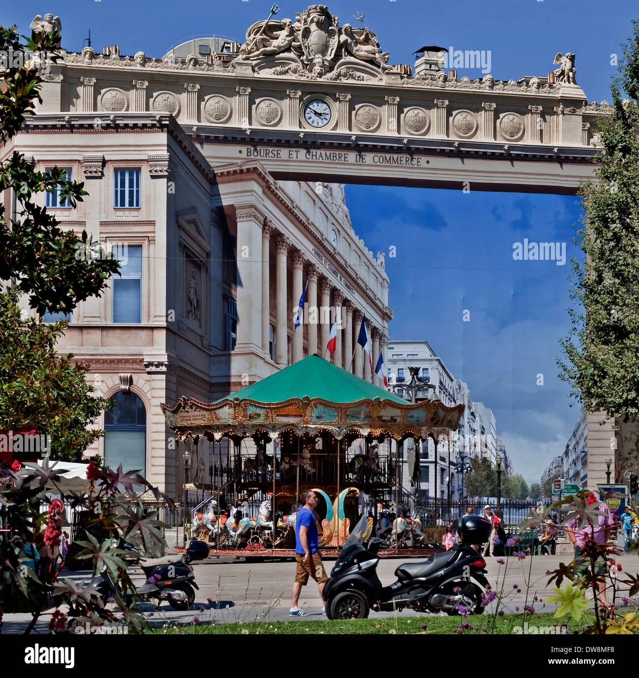 Trompe l'oeil Marseille's most historic street on the facade of the Palais de la Bourse Stock Photo
