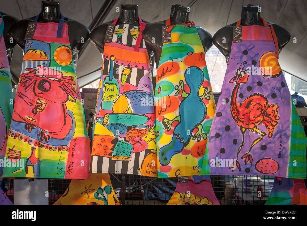 Handpainted kitchen aprons, The Rocks, Sydney, Australia Stock Photo