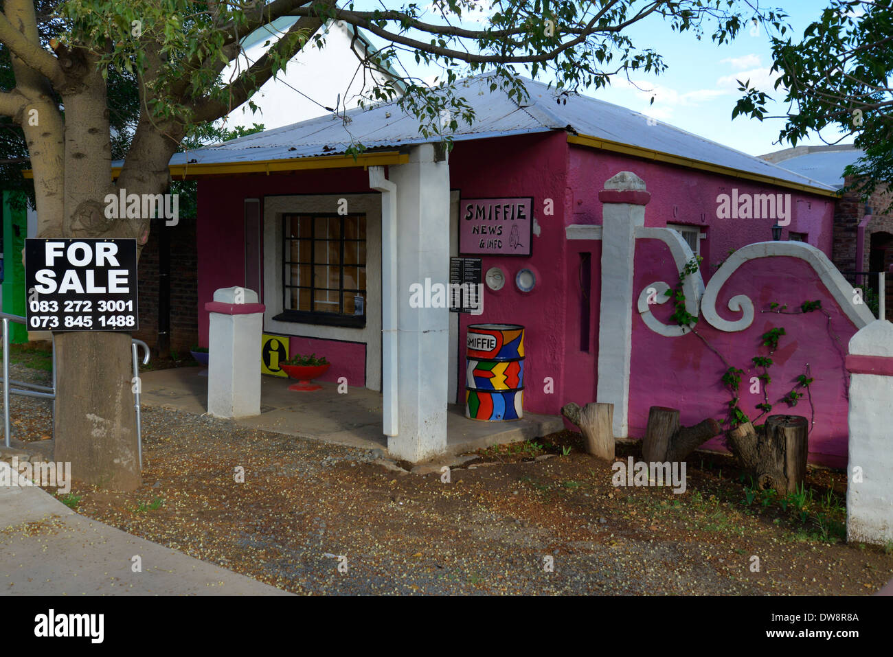 Brightly coloured houses in Smithfield, Free State, South Africa Stock