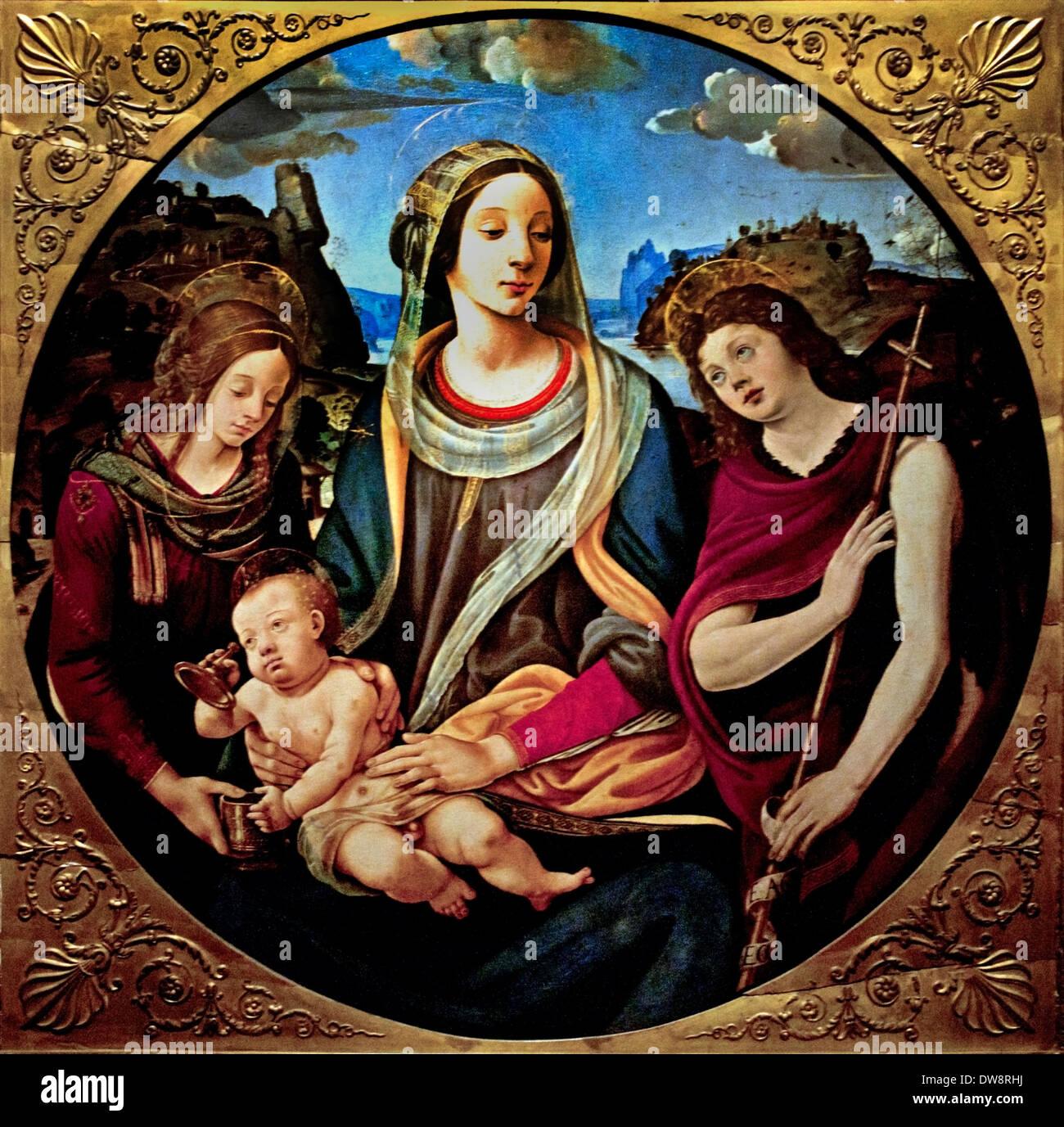 The Virgin and Child with the Young St. John PIERO DI COSIMO FLORENCE 1461-1521  Italy Italian Stock Photo