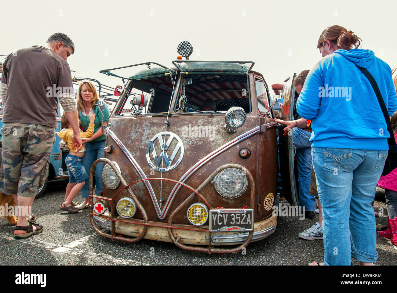 a " grunged " VW campervan at the " run to the sun " volkswagen jamboree in Newquay, Cornwall, uk Stock Photo