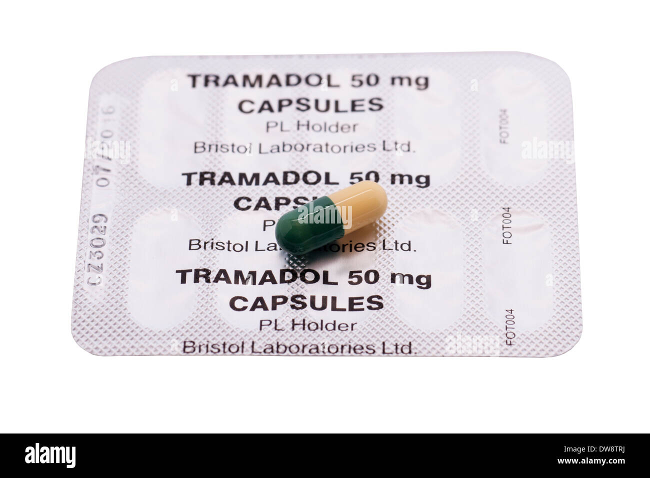 A blister pack of Bristol 50mg Tramadol capsules on a white background  Stock Photo - Alamy