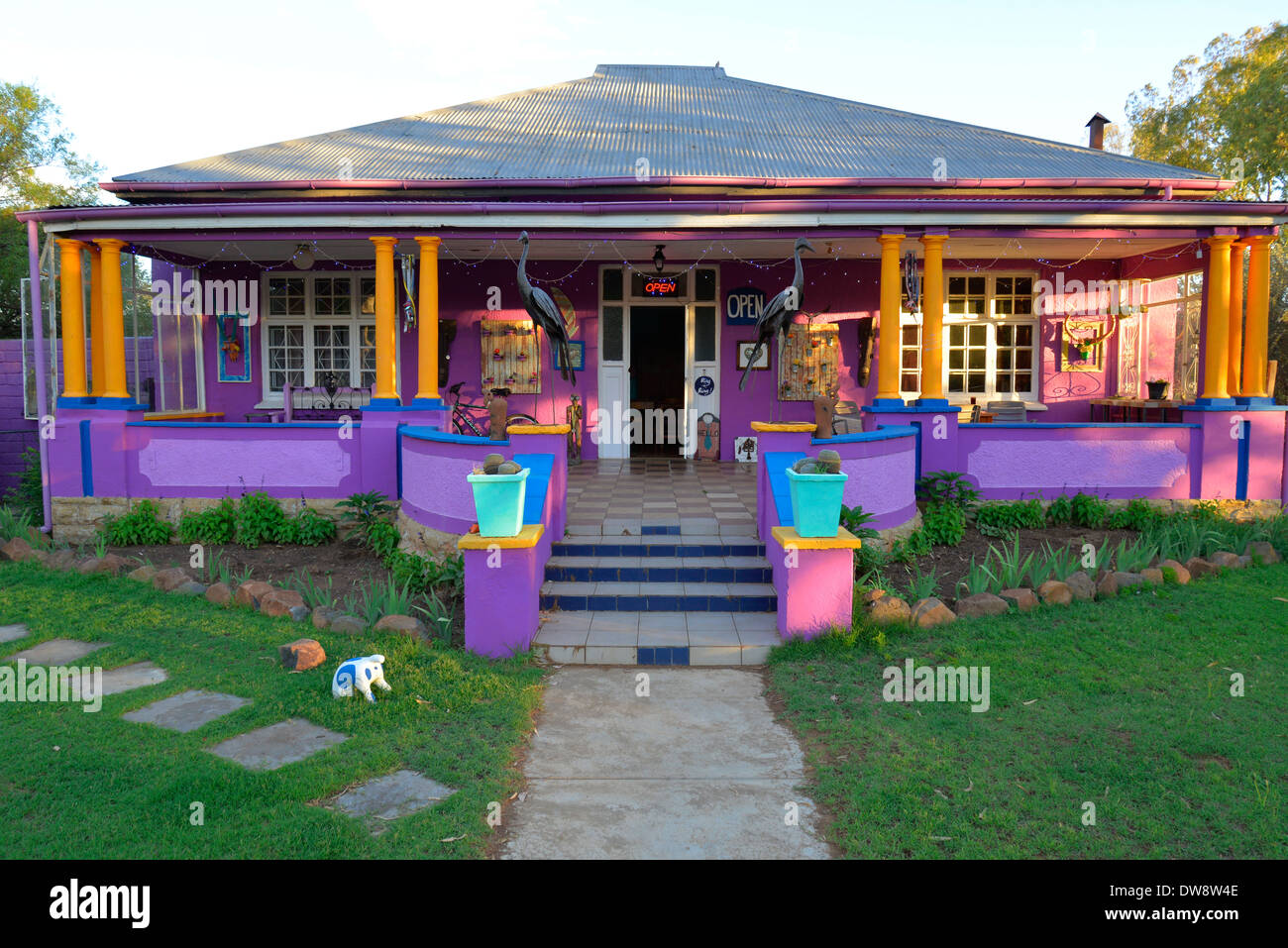 Brightly coloured houses in Smithfield, Free State, South Africa. The