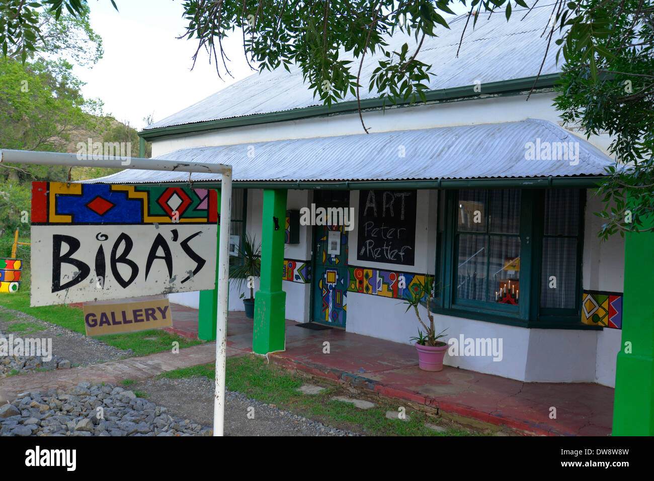 Brightly coloured houses in Smithfield, Free State, South Africa Stock