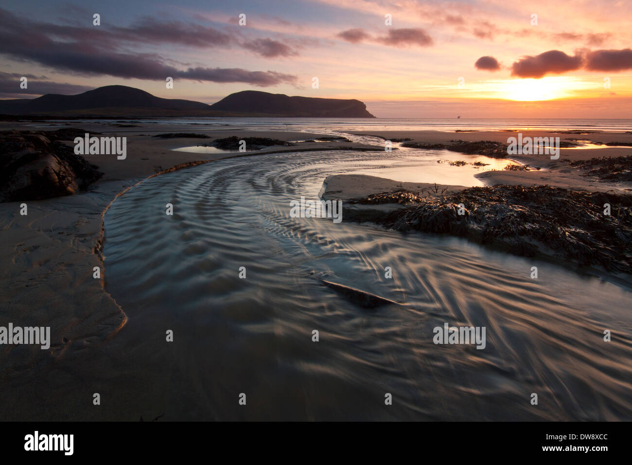 Winter sunset at Warebeth, Orkney isles Stock Photo