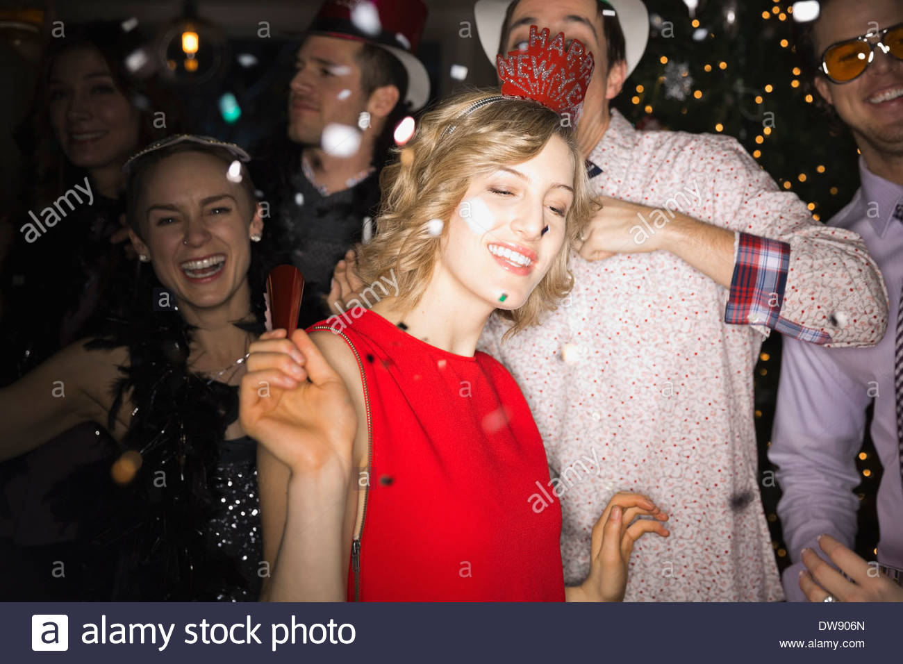 Friends celebrating New Years Eve party Stock Photo