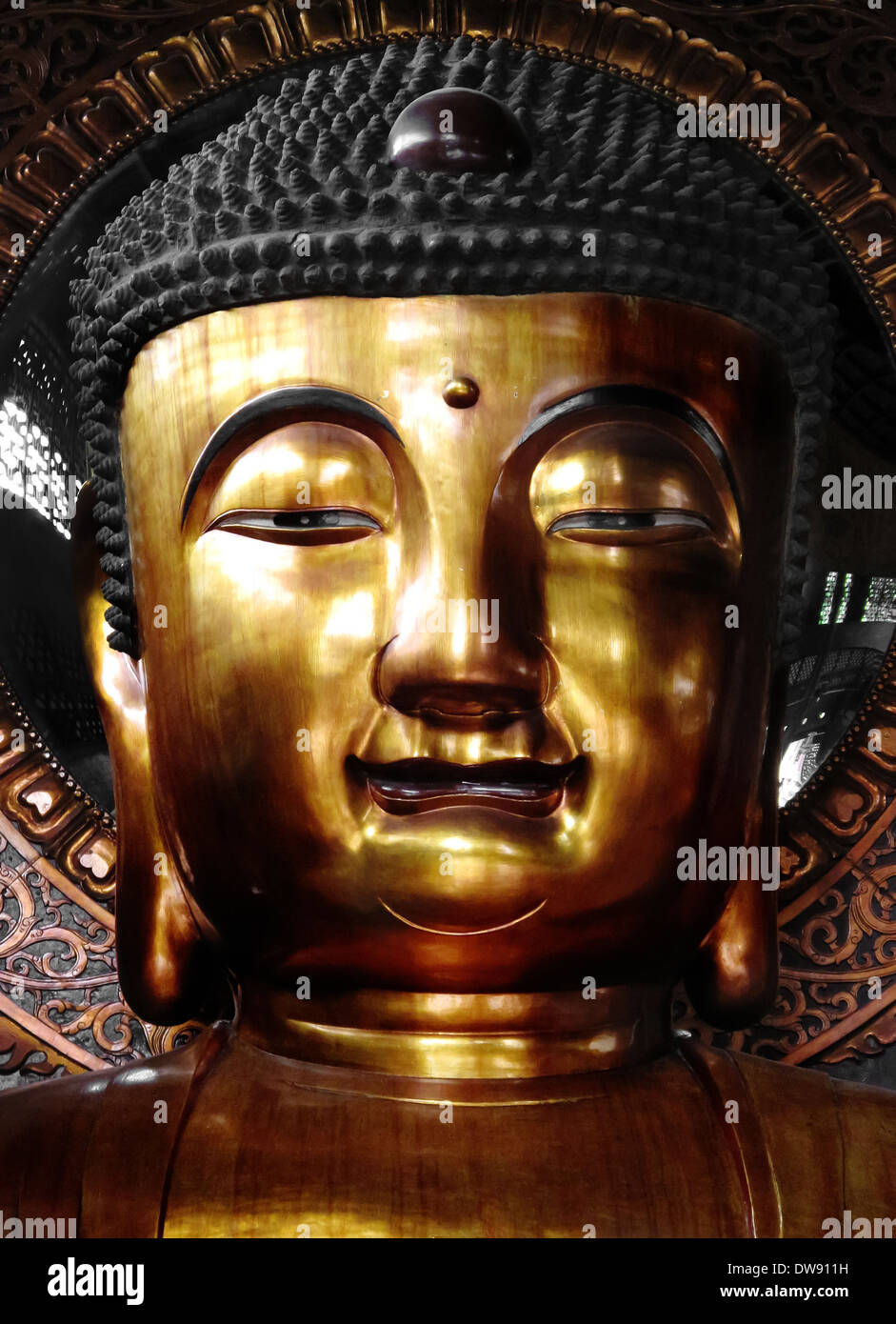 Portrait shot of Buddah statue at the Temple of Six Banyans, Guangzhou, China Stock Photo
