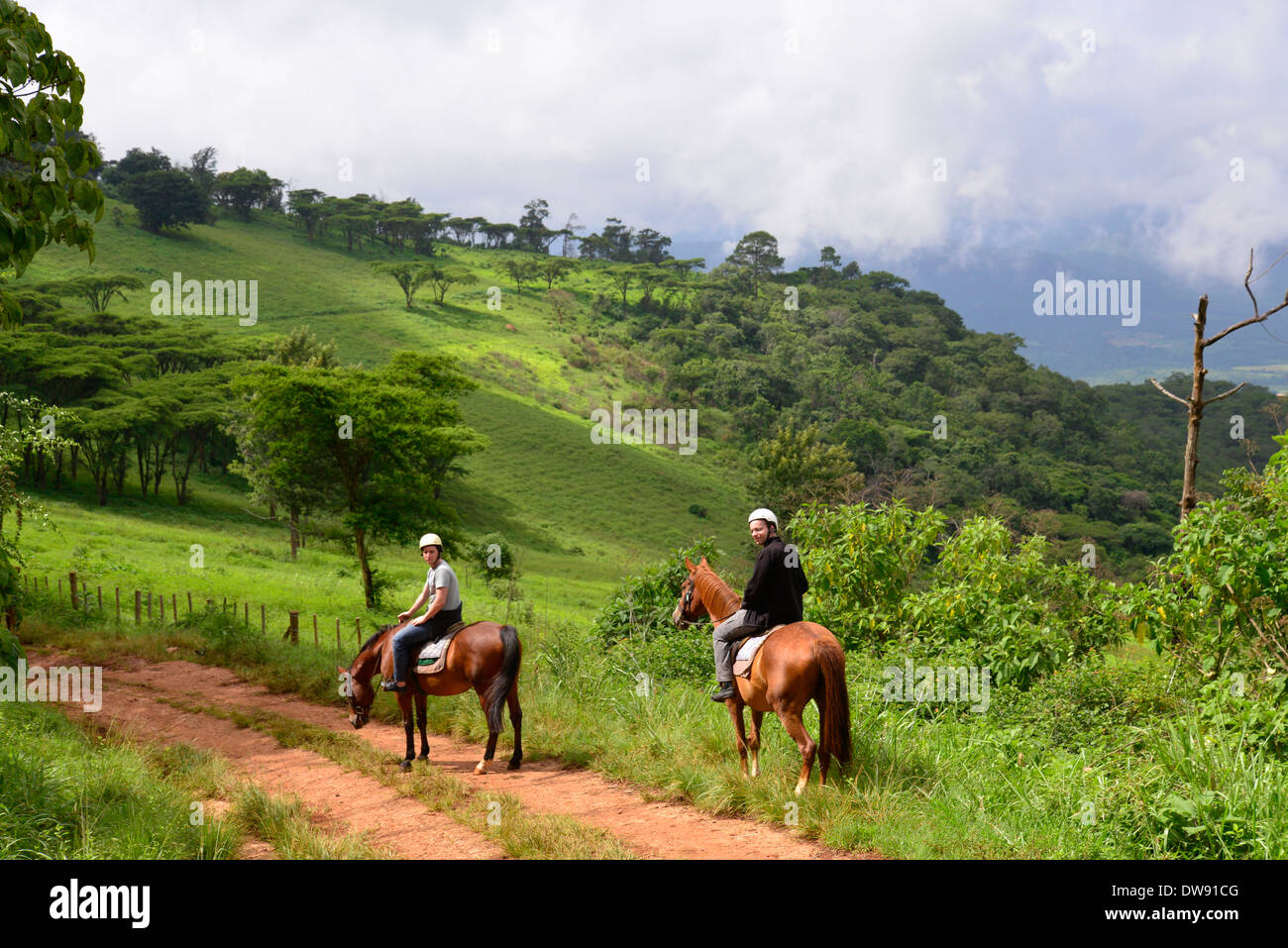 Horse riding in the eastern highlands of Zimbabwe in Central Africa. Stock Photo