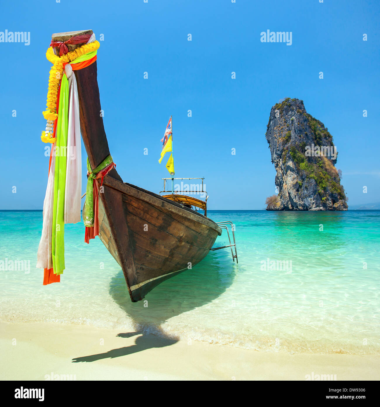 Longtail boat at the tropical beach of Poda island, Andaman sea, Thailand Stock Photo