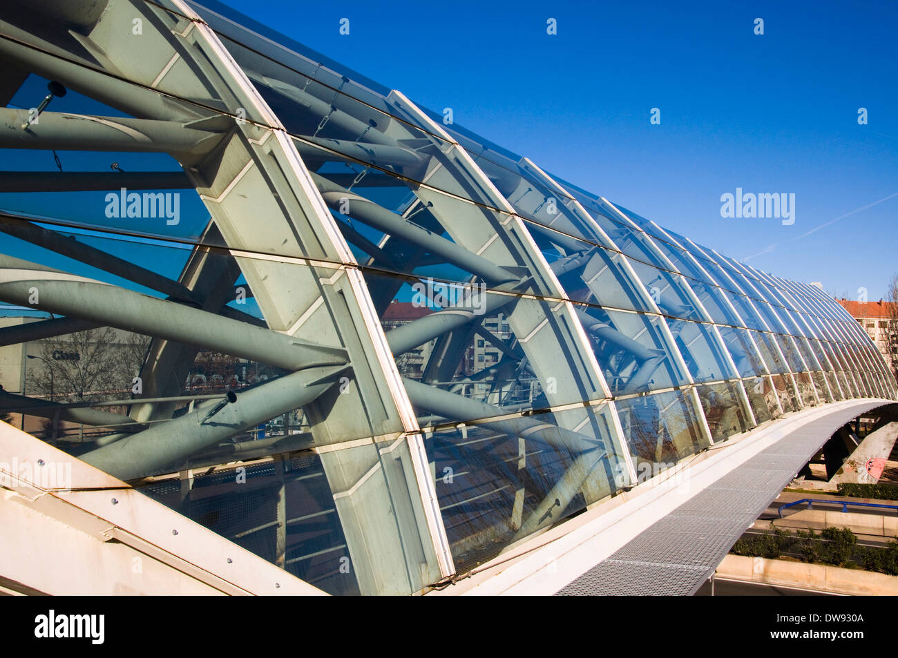 Modern bridge made of iron and glass Stock Photo