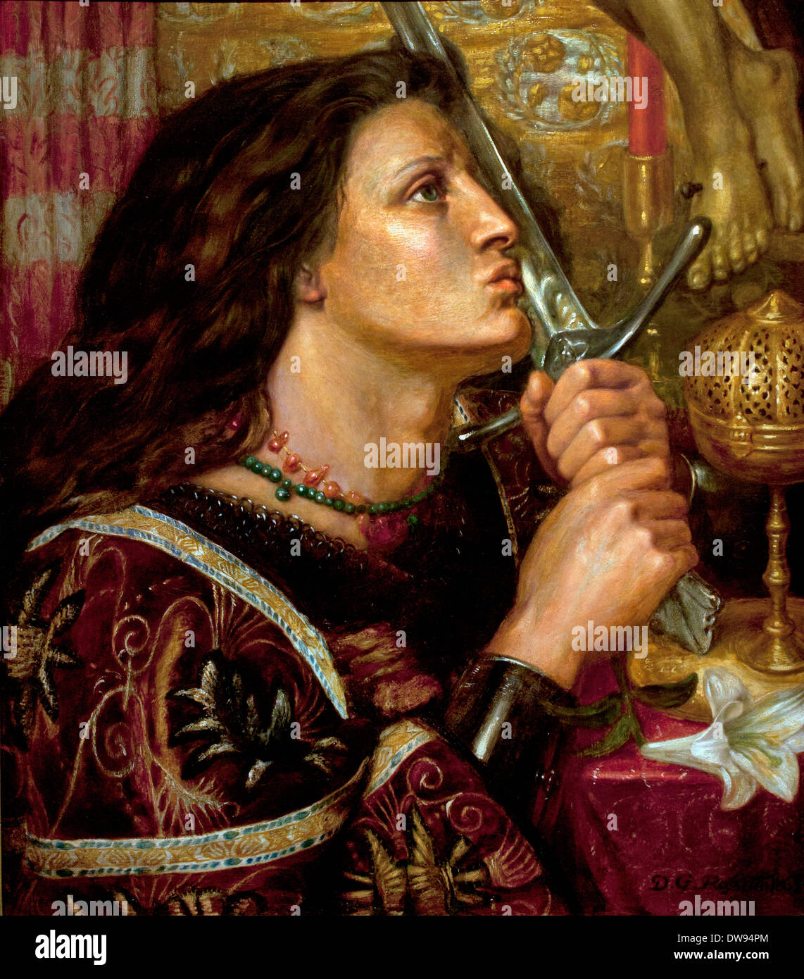 Joan of Arc Kisses the Sword of Liberation  France French) 1863 Dante Gabriel Rossetti (1828–1882) Italy Italian Stock Photo