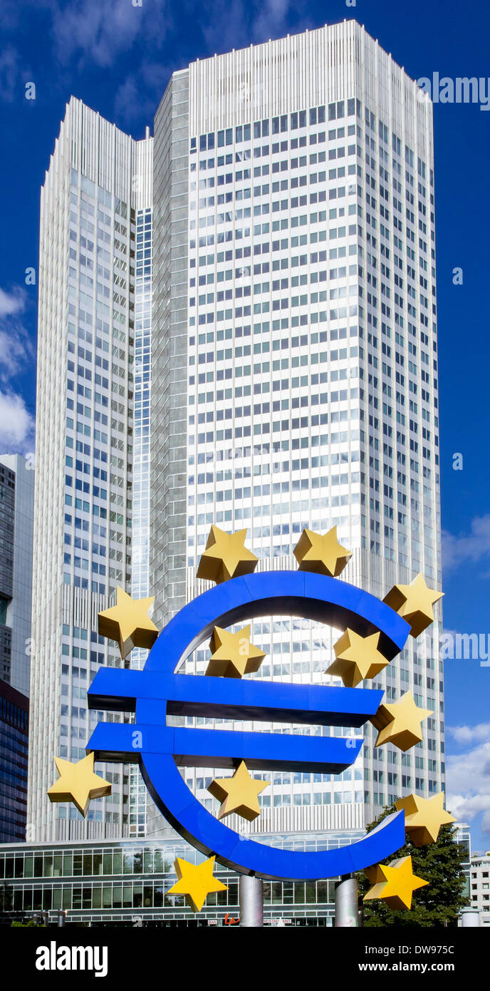 European Central Bank, ECB, with the Euro symbol, Westend, Frankfurt am Main, Hesse, Germany Stock Photo