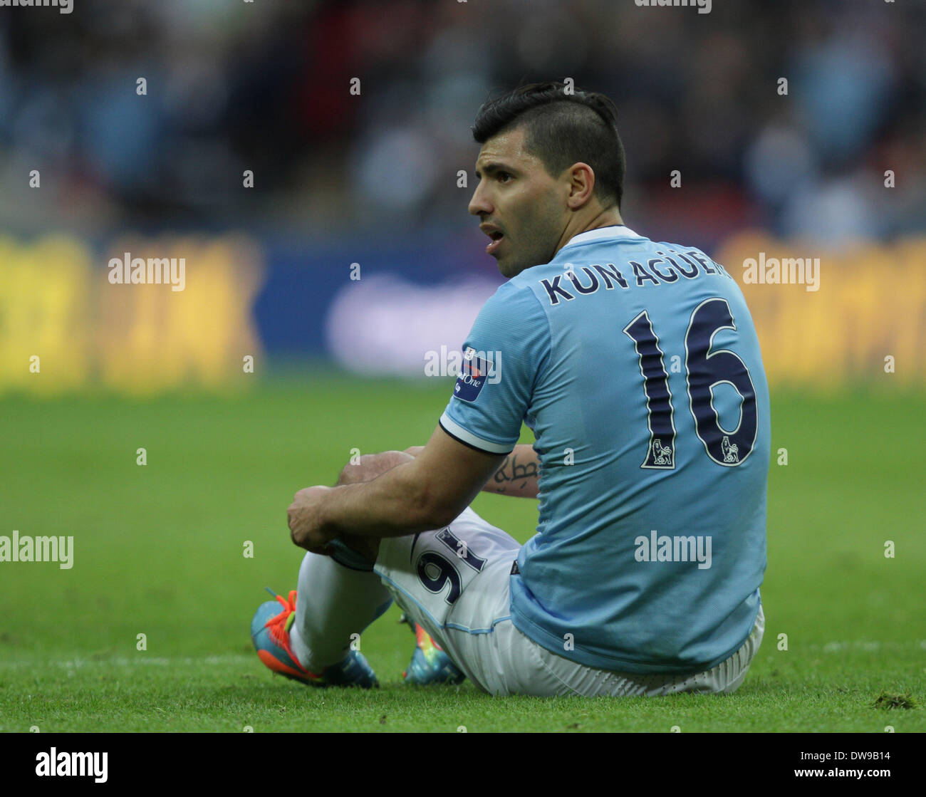 Wembley, London, UK. 2nd March, 2014. Capital One Cup Final - Manchester City v Sunderland.  Sergio Aguero (MC) **This picture may only be used for editorial use** Credit:  Paul Marriott/Alamy Live News Stock Photo