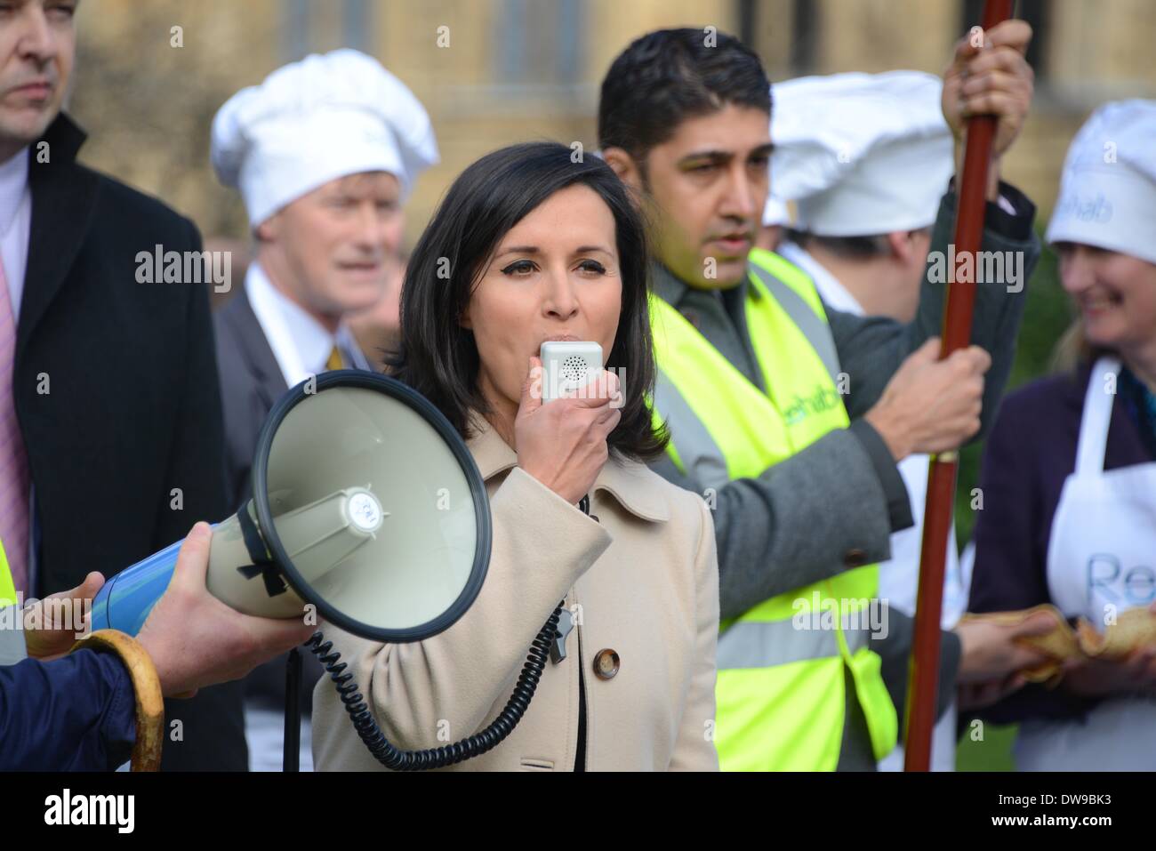 London England, 4th March 2014 : ITN's Nina Hossain presents the 17th annual Parliamentary Pancake Race cheering the kids. Photo by See Li/Alamy Live News Stock Photo