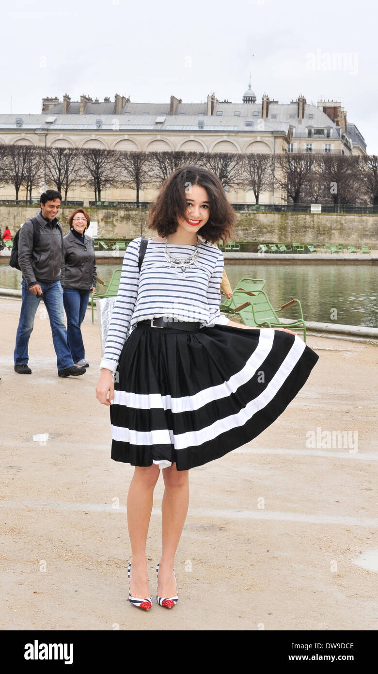 Lena Mahfouf arriving at the Issey Miyake runway show during Paris