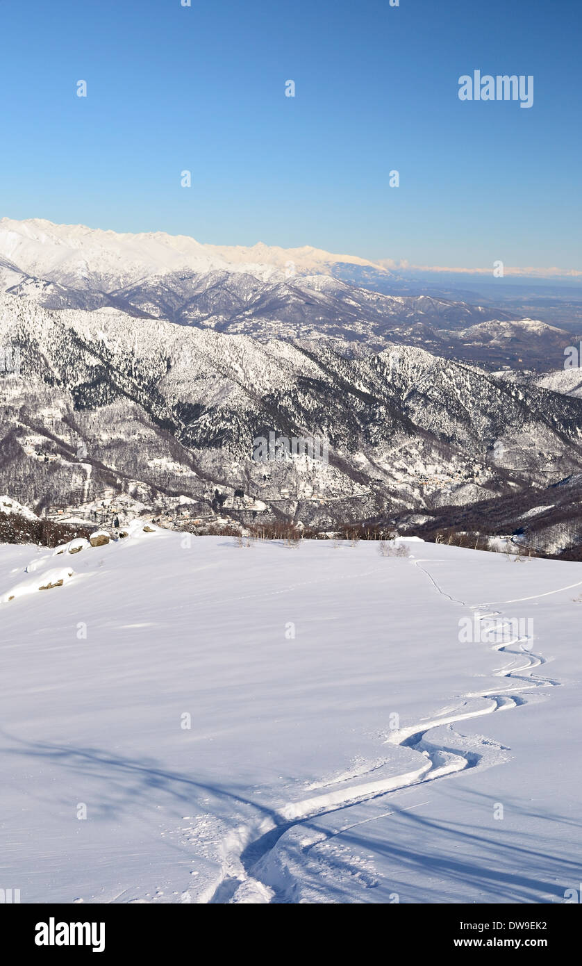 Free ride tour ski tracks (back country ski tracks) in the italian Alps