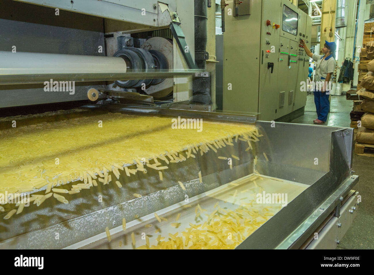 Macaroni Pasta production food manufacturing industry Stock Photo