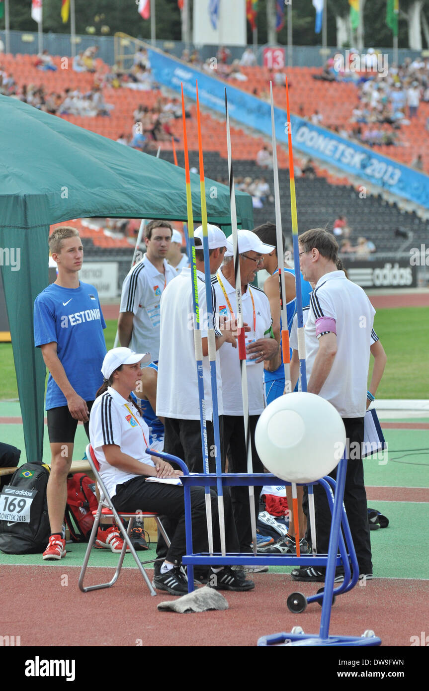 Stand with spears in javelin throw during the 2013 IAAF World Junior