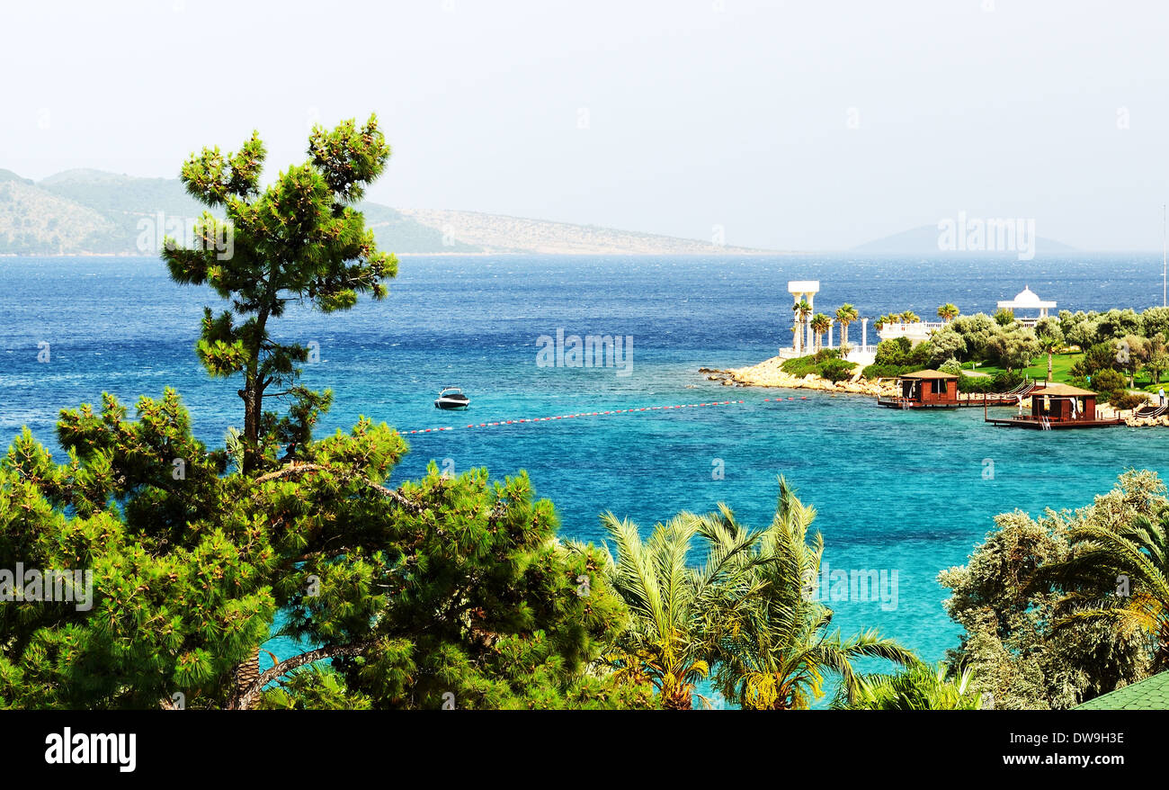 The beach at Turkish resort, Bodrum, Turkey Stock Photo