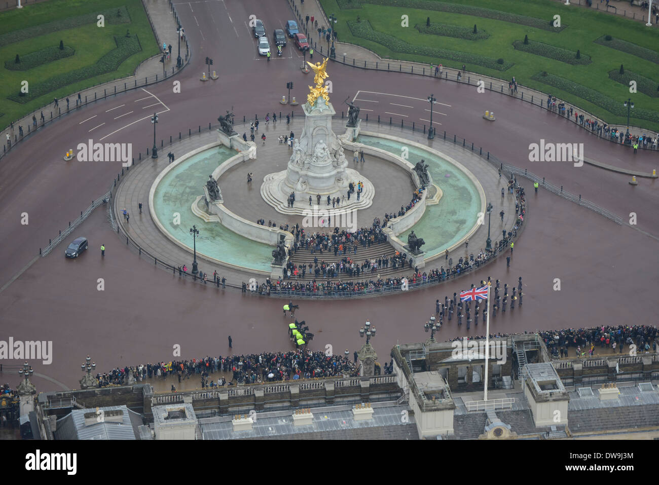Aerial Photograph showing crowds in front of the Victoria Memorial at Buckingham Palace, London, United Kingdom Stock Photo