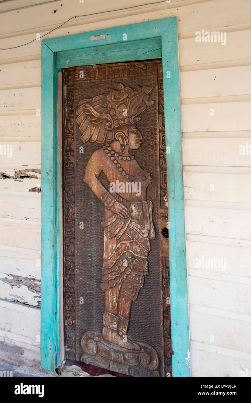 Engravement on a door Cayman Cay Utila Island Bay Islands Honduras Stock Photo