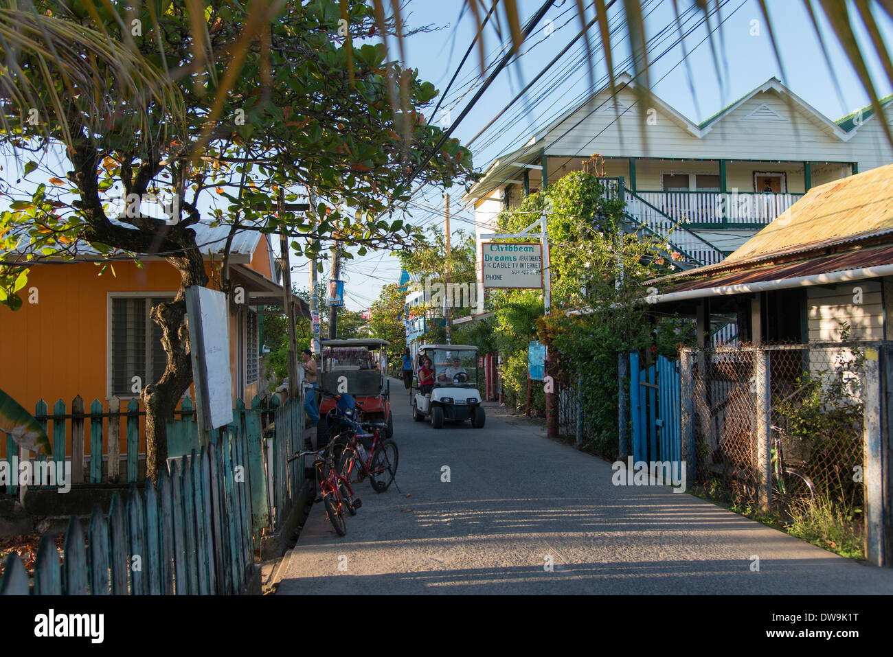 Houses along the street Utila Bay Islands Honduras Stock Photo Alamy