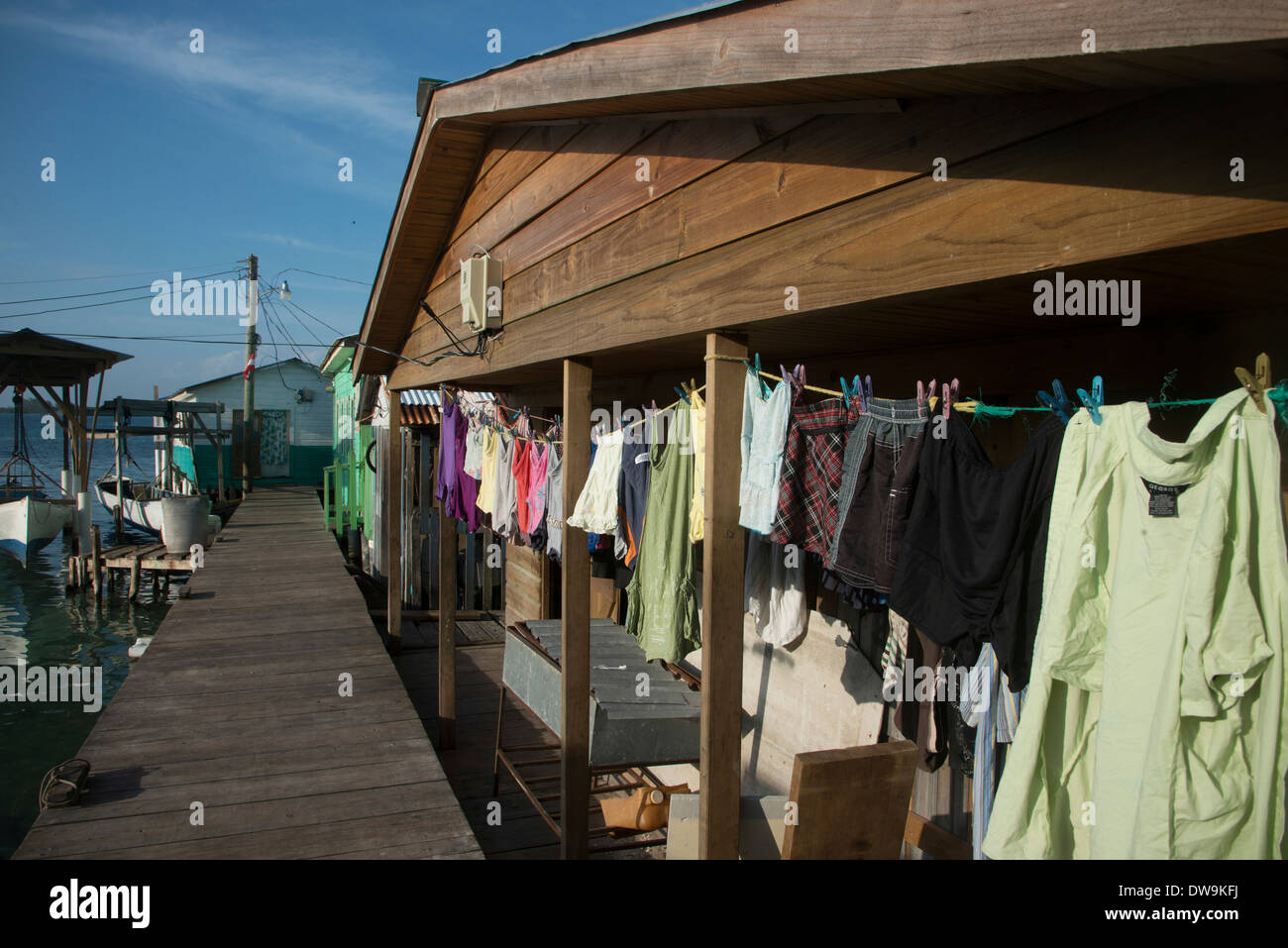 Clothes drying in a stilt house Cayman Cay Utila Island Bay Islands