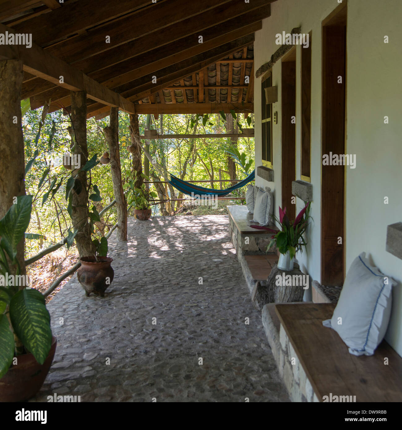 Porch of a house Copan Copan Ruinas Copan Department Honduras Stock