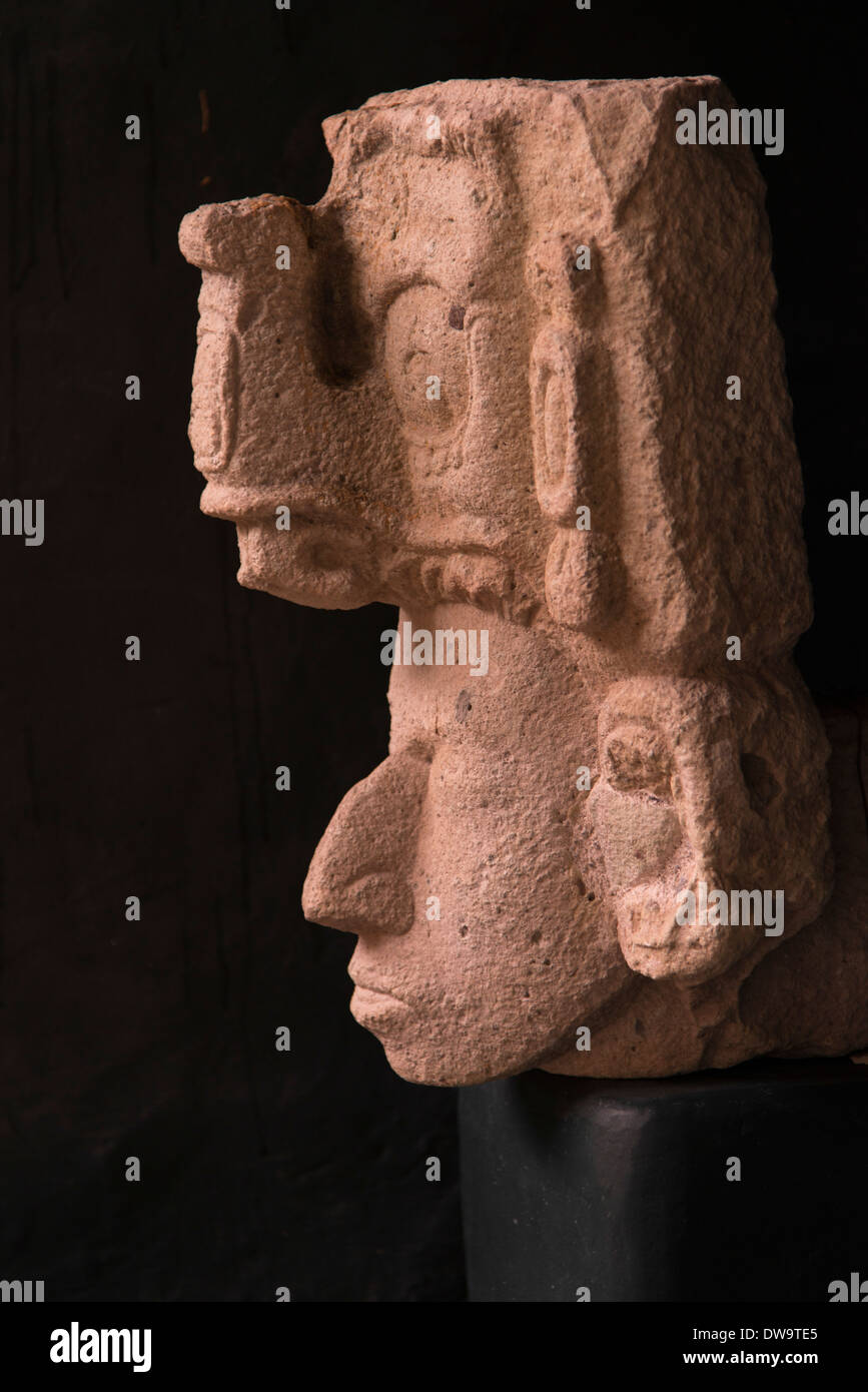 Closeup of a Mayan clay statue in Mayan Sculpture Museum Copan Copan Ruinas Copan Department Honduras Stock Photo
