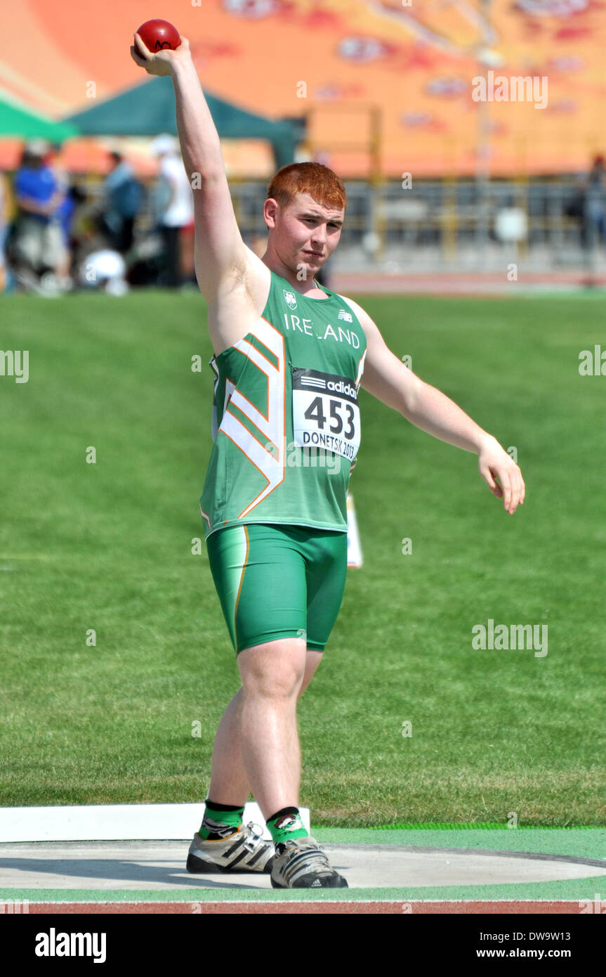 John Kelly performs the shot put  during the 2013 IAAF World Junior Championships on July 12-14, 2013 in Donetsk, Ukraine Stock Photo