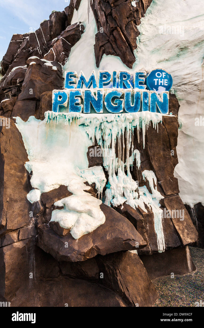 Empire of the Penguin sign at the entrance to the attraction in