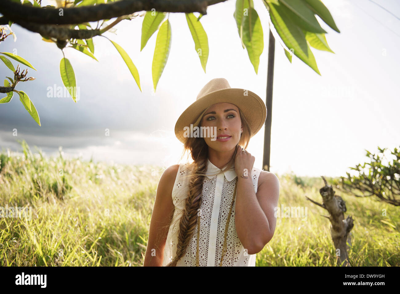Young woman enjoying countryside Stock Photo