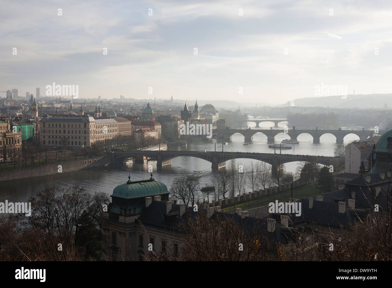 View of bridges over Vltava river, Prague, Czech Republic Stock Photo