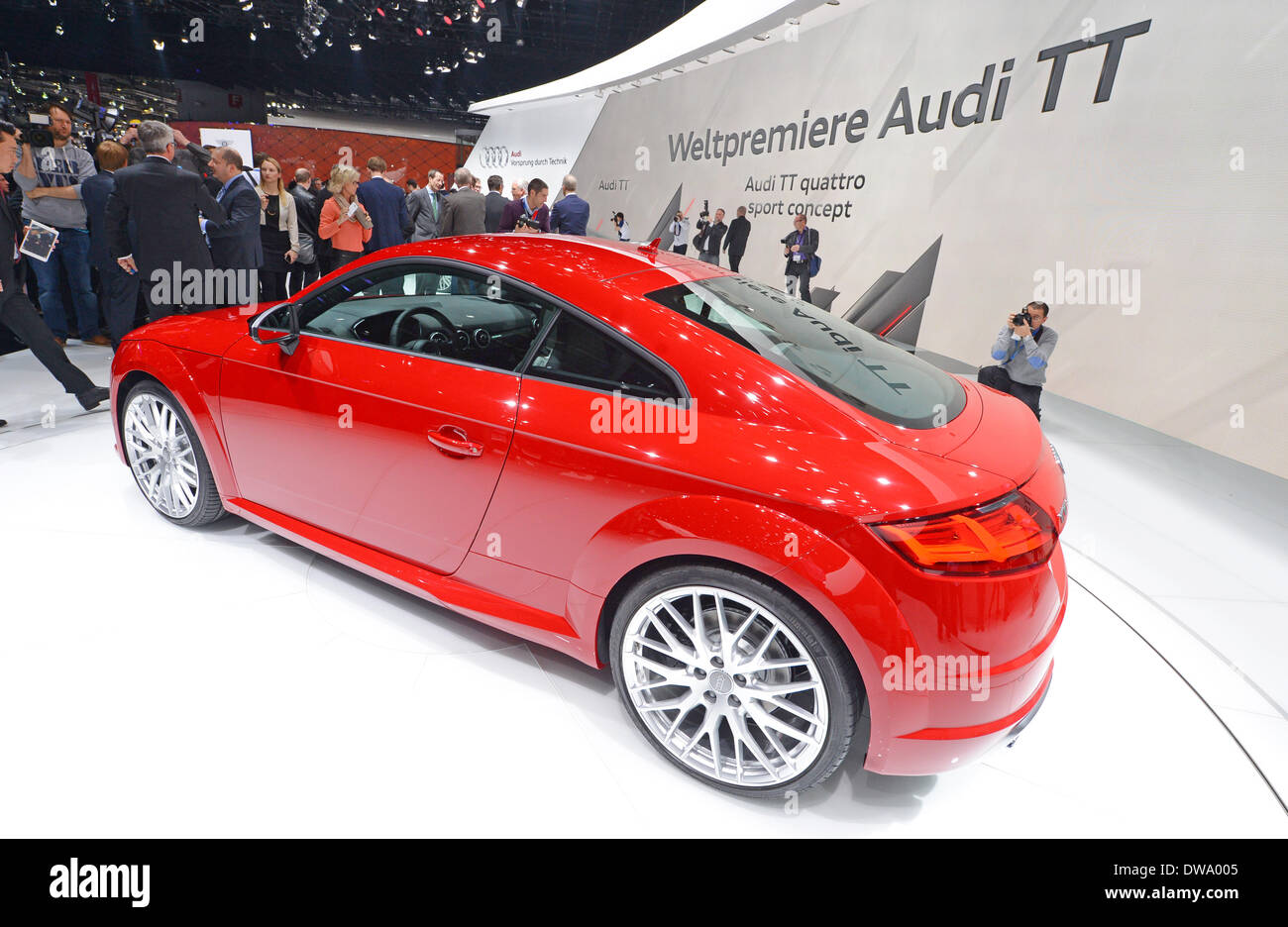 Geneva, Switzerland. 04th Mar, 2014. The Audi TT quattro sport concept is  presented at the Palexpo exhibition hall during the first press day of the  Geneva Motor Show in Geneva, Switzerland, 04