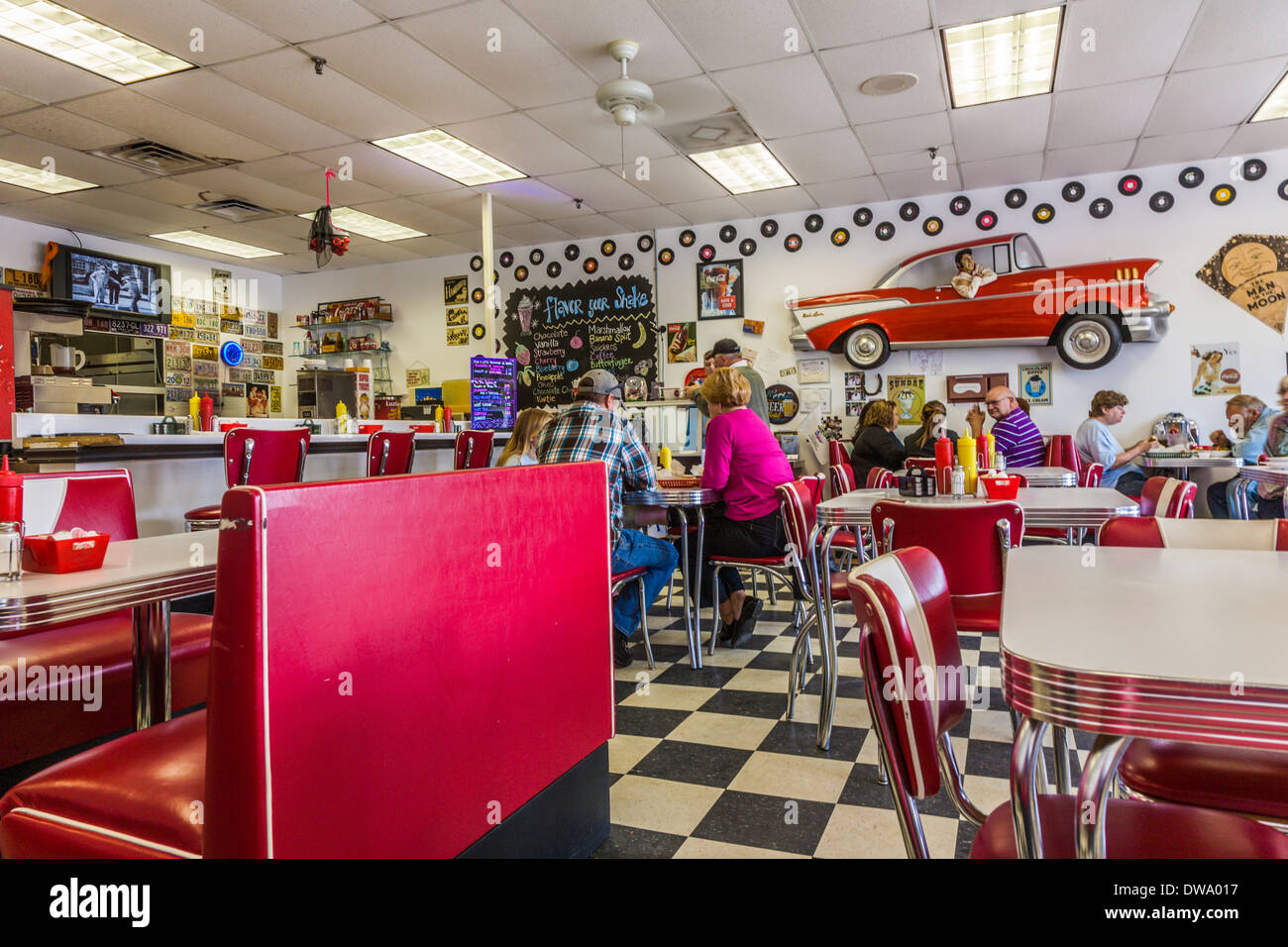 Interior of the Doo Wop Diner, a 50s themed restaurant in Fernandina Beach, Florida Stock Photo