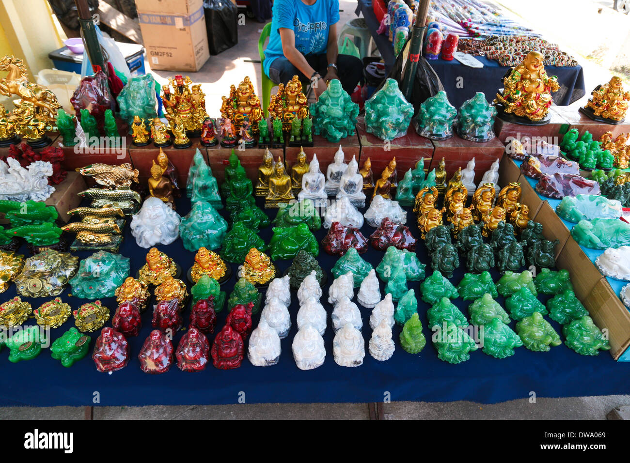 Stall selling religious souvenirs outside the Dhammikarama, a burmese