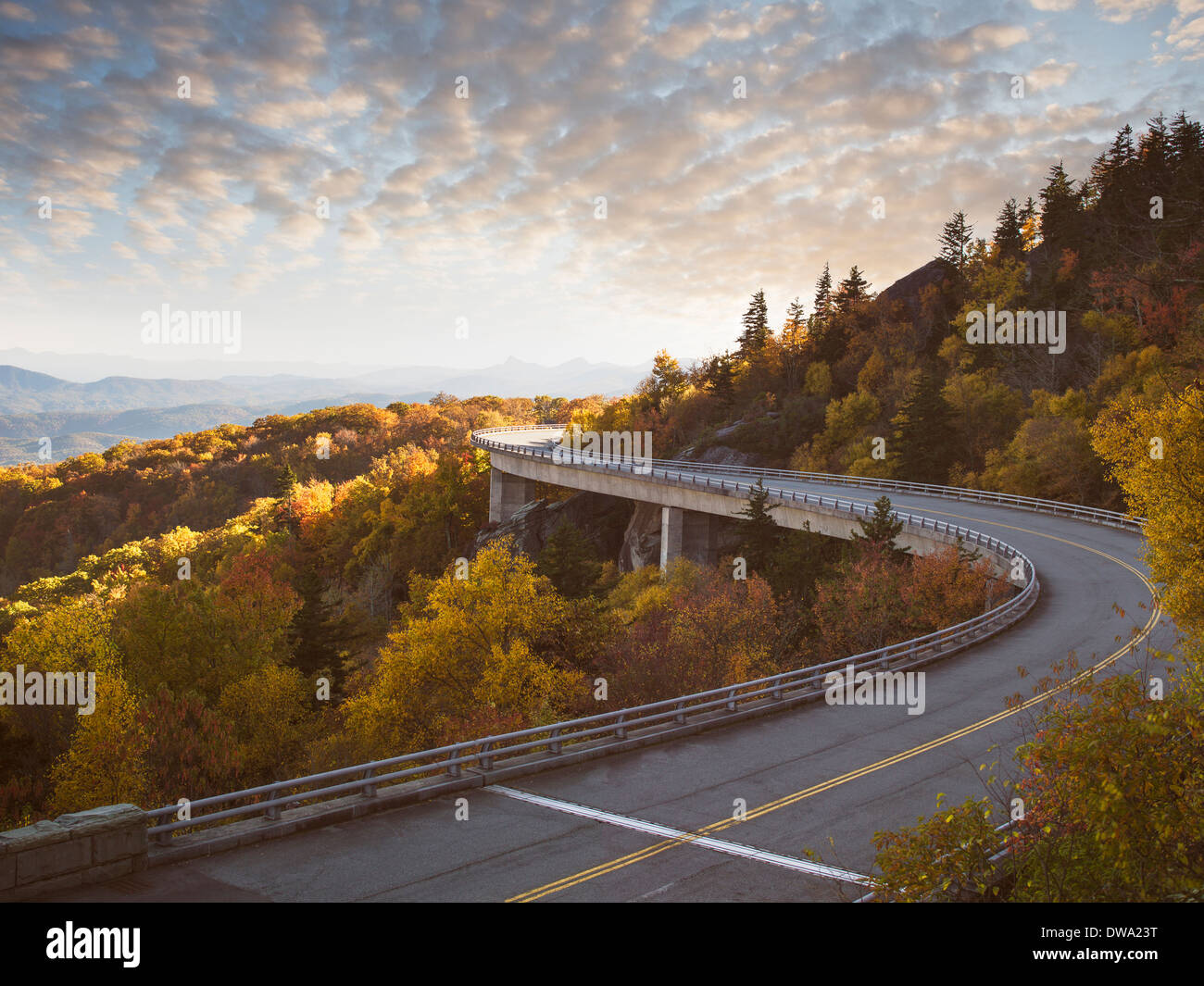 Highway curving through Blue Ridge Parkway, North Carolina, USA Stock