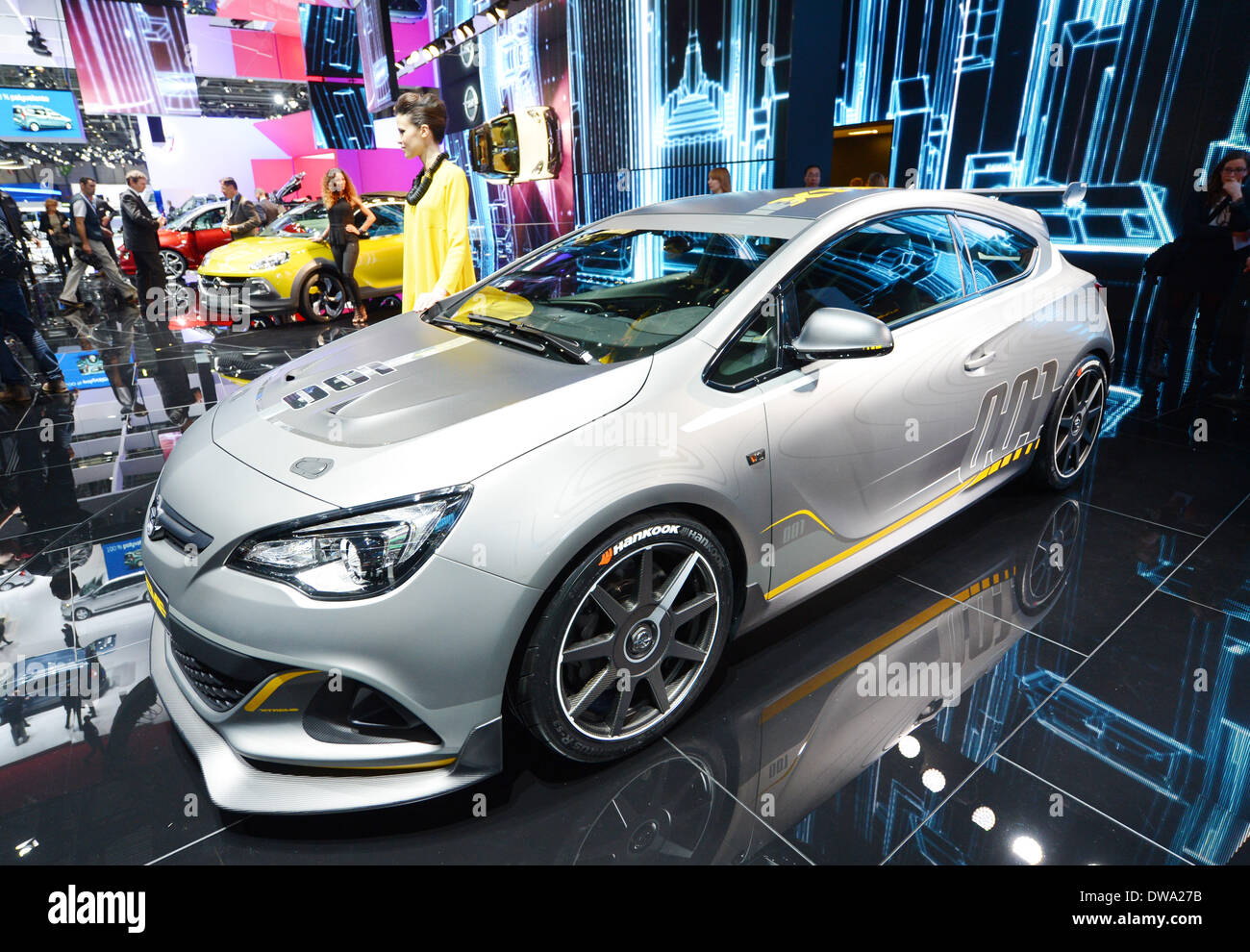 Geneva, Switzerland. 04th Mar, 2014. The Opel Astra OPC Extreme is  presented at the Palexpo exhibition hall during the first press day of the  Geneva Motor Show in Geneva, Switzerland, 04 March