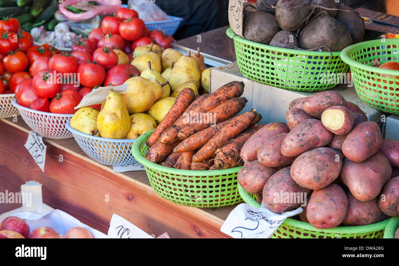 Raw vegetables and fruits ready for sale in local market Stock Photo ...
