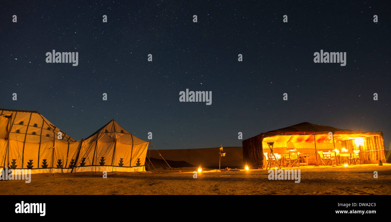 Tents at Erg Chigaga Luxury Desert Camp in Sahara Desert, Souss-Massa-Draa, Morocco Stock Photo