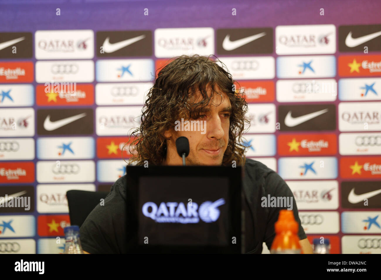 Barcelona, Spain. 4th Mar, 2014. Carles Puyol during a press conference announcing his retirement from football at the end of season. Credit:  Joan Valls/NurPhoto/ZUMAPRESS.com/Alamy Live News Stock Photo