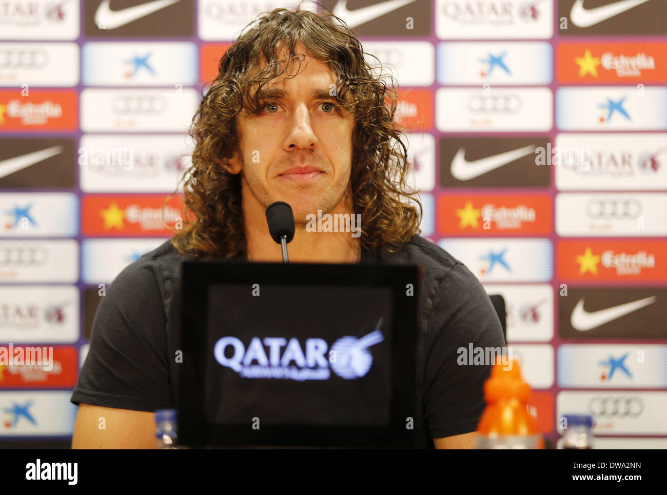 Barcelona, Spain. 4th Mar, 2014. Carles Puyol during a press conference announcing his retirement from football at the end of season. Credit:  Joan Valls/NurPhoto/ZUMAPRESS.com/Alamy Live News Stock Photo